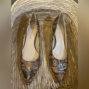 J Renee Snakeskin Pattern Heels - Brown and Orange
